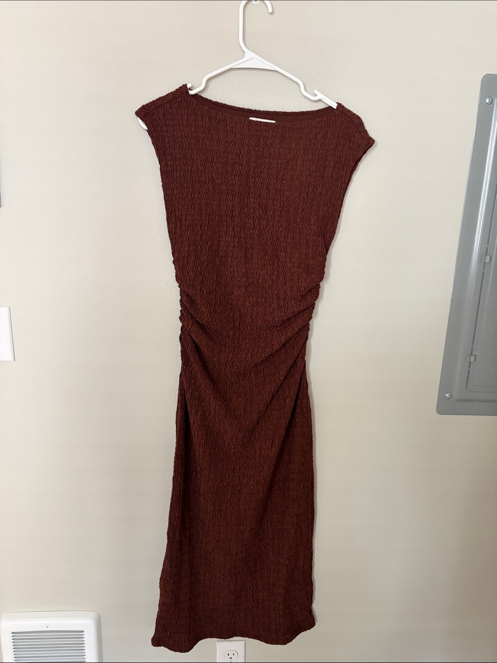 H&M Brown Textured Maxi Dress with Side Ruching